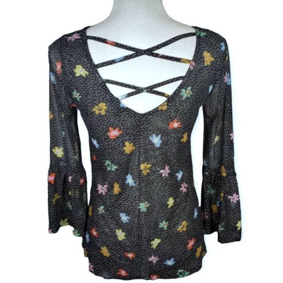 CABLE & GAUGE SHEER BLACK FLORAL BLOUSE SZ.S  EUC - Picture 3 of 6